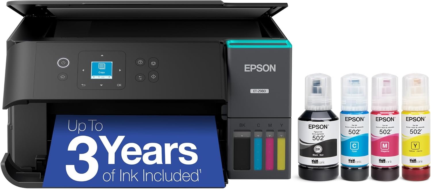 Epson EcoTank ET-2980 Wireless Color All-in-One Supertank Printer